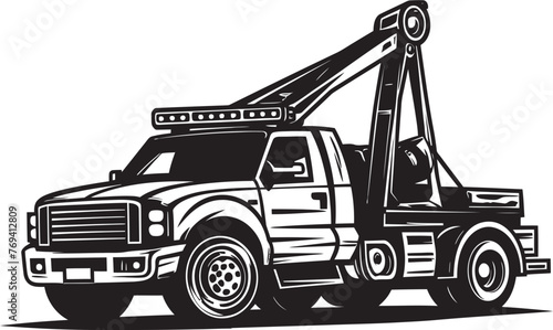 Emergency Evacuation Black Vector Icon on Tow Truck Urban Guardian Tow Truck featuring Black Emblem