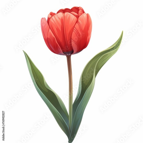 Flat Design, Beautiful Tulip Flower Illustration, Vector Style.