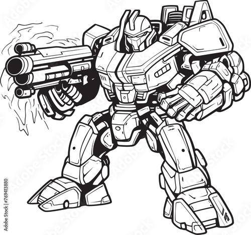 Robotic Revolution Transforming Weapon with Bold Black Design Armament Apex Black Vector Logo on Transforming Robot