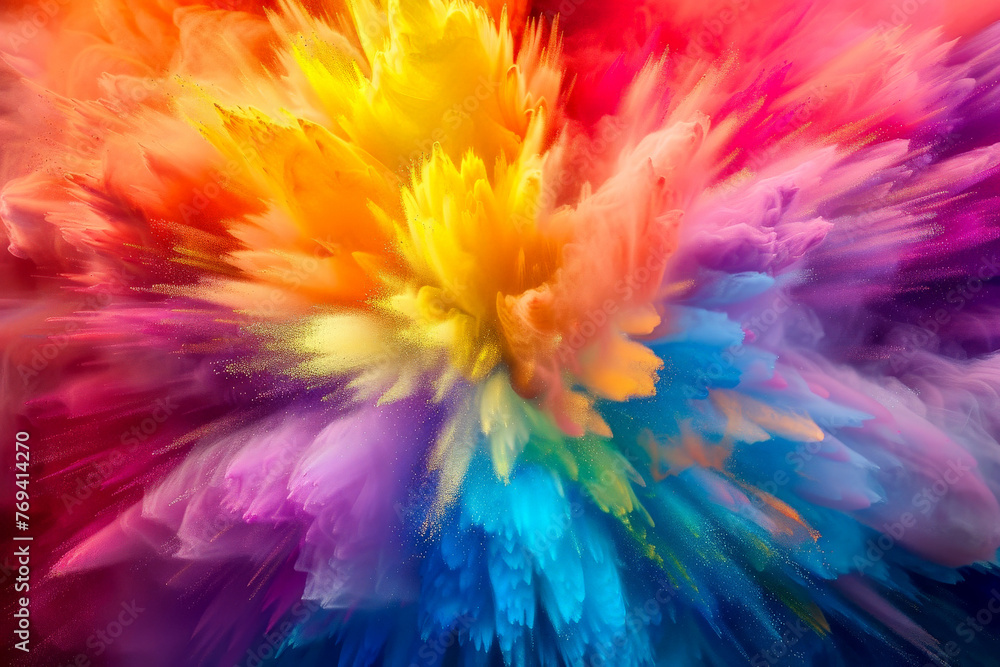 Obraz premium Color bombs explode bright background, HD, Generative Ai