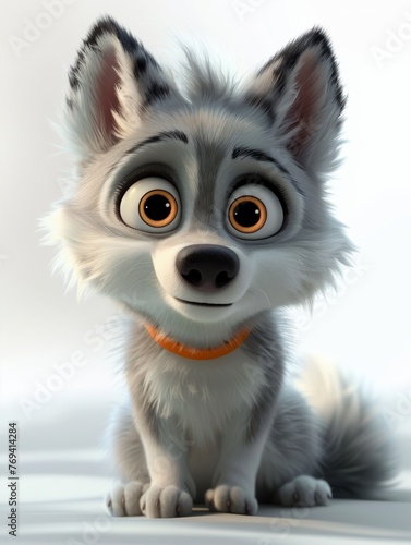 A cartoon dog with a collar and a smile on its face