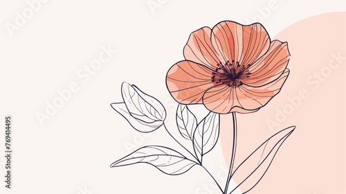 Line drawing cartoon of a flower Flat vector 