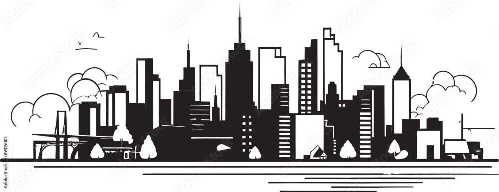 Urban Horizon Profile Sleek Black Logo Design Icon City Outline Sketch Urban Landscape in Black Vector