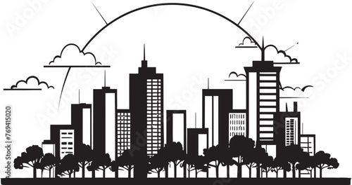Cityscape Silhouette Outline Style with Black Vector Metropolitan Landscape View Black Vector Logo Design Icon