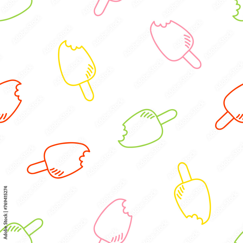 Seamless pattern with colorful outline ice cream