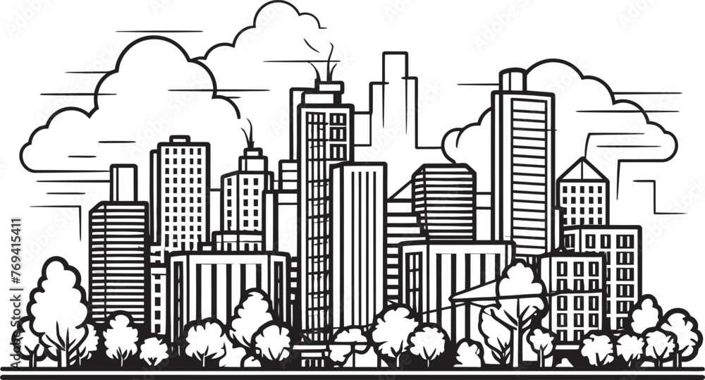 Urban Skyline Outline Black Vector Emblem City Horizon Sketch Black Logo Design Icon
