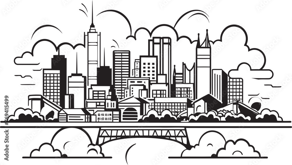Urban Skyline Profile Black Vector Emblem City Outline Sketch Black Logo Design Icon