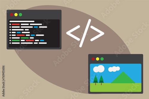 Working with neural networks with picture generator, vector illustration