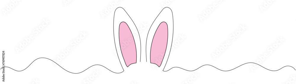 Easter Bunny Ears line art banner in scribble style hand drawn with continuous thin line, divider shape. Isolated on white background. Vector illustration Easter Bunny Ears line art banner in scribble style hand drawn with continuous thin line, divider shape. Isolated on white background. Vector illustration