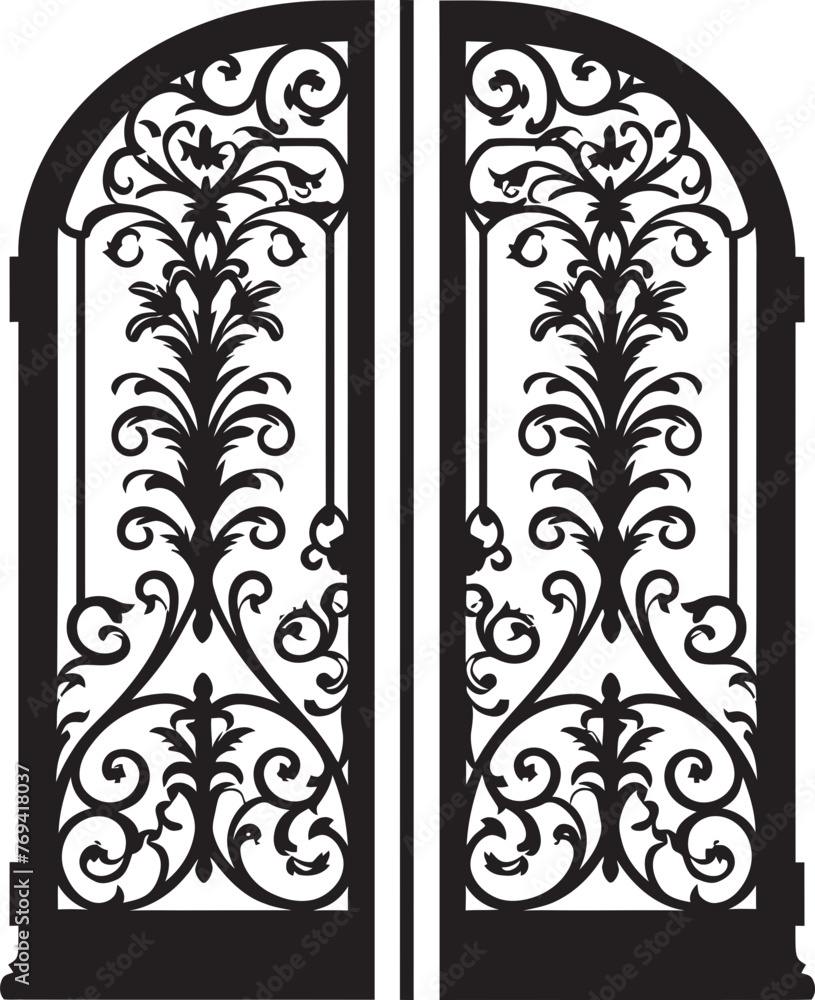 Timeless Garden Portal Black Logo Design Icon Ornate Wrought Iron Gate Black Vector Emblem Timeless Garden Portal Black Logo Design Icon Ornate Wrought Iron Gate Black Vector Emblem