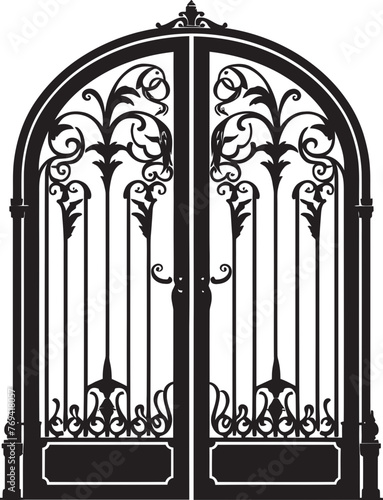 Charming Bi Fold Iron Entrance Elegant Black Logo Rustic Garden Gate Black Vector Emblem
