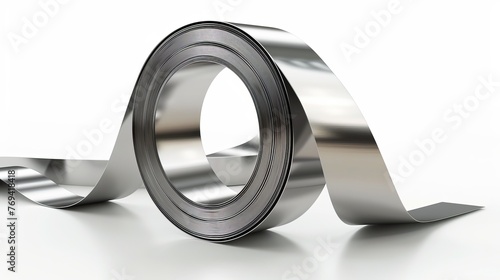 Strip coil of aluminum tape on a white background