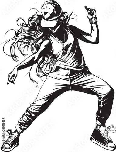 Dynamic Young Urban Dancer Black Logo Design Emblem Chic Female Hip Hop Artist Black Vector Logo