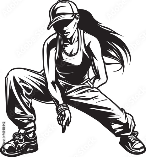 Chic Female Hip Hop Artist Black Vector Logo Vibrant Street Dance Sensation Black Emblem Design