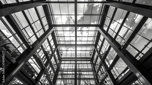 Image in black and white showing the steel structure used in building construction