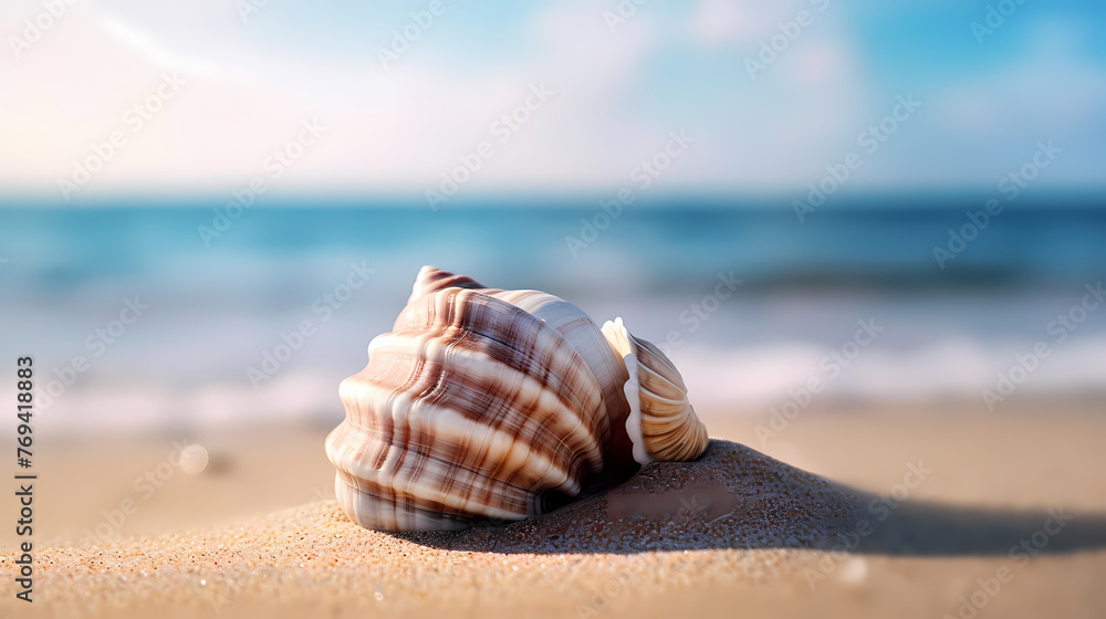 Conch shells on the seaside at sunrise Conch shells on the seaside at sunrise