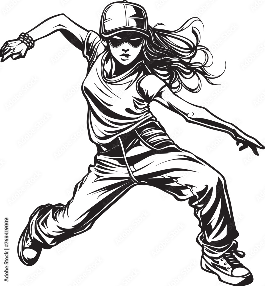 Fototapeta premium Dynamic Female Street Talent Black Vector Logo Design Chic Modern Urban Dancer Black Emblem