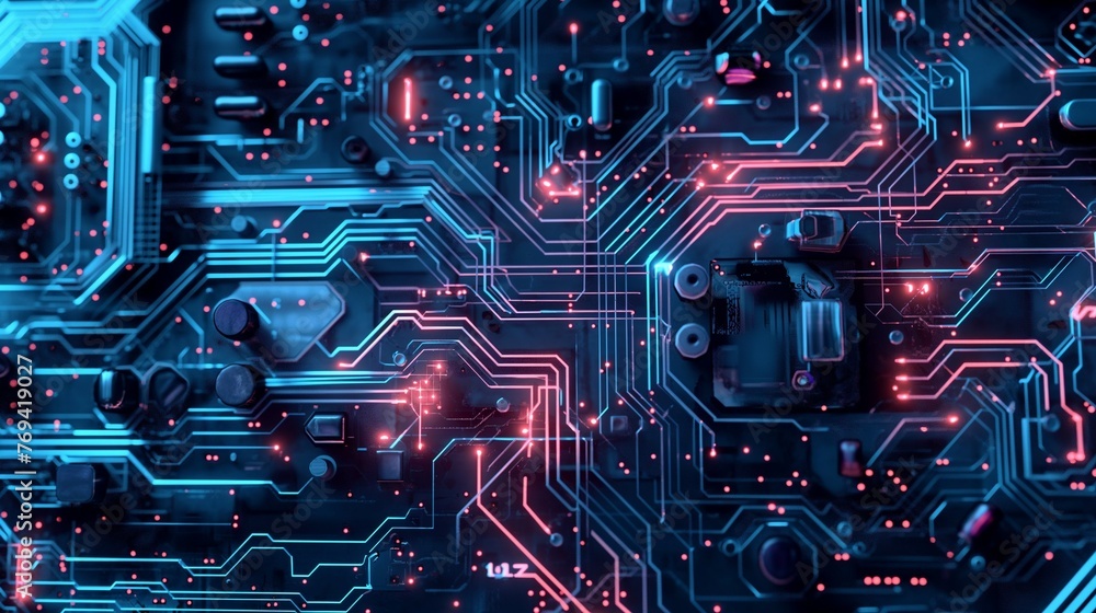 A Close-up Of A Circuit Board With LED Lights. A Close-up Of A Circuit Board With LED Lights.