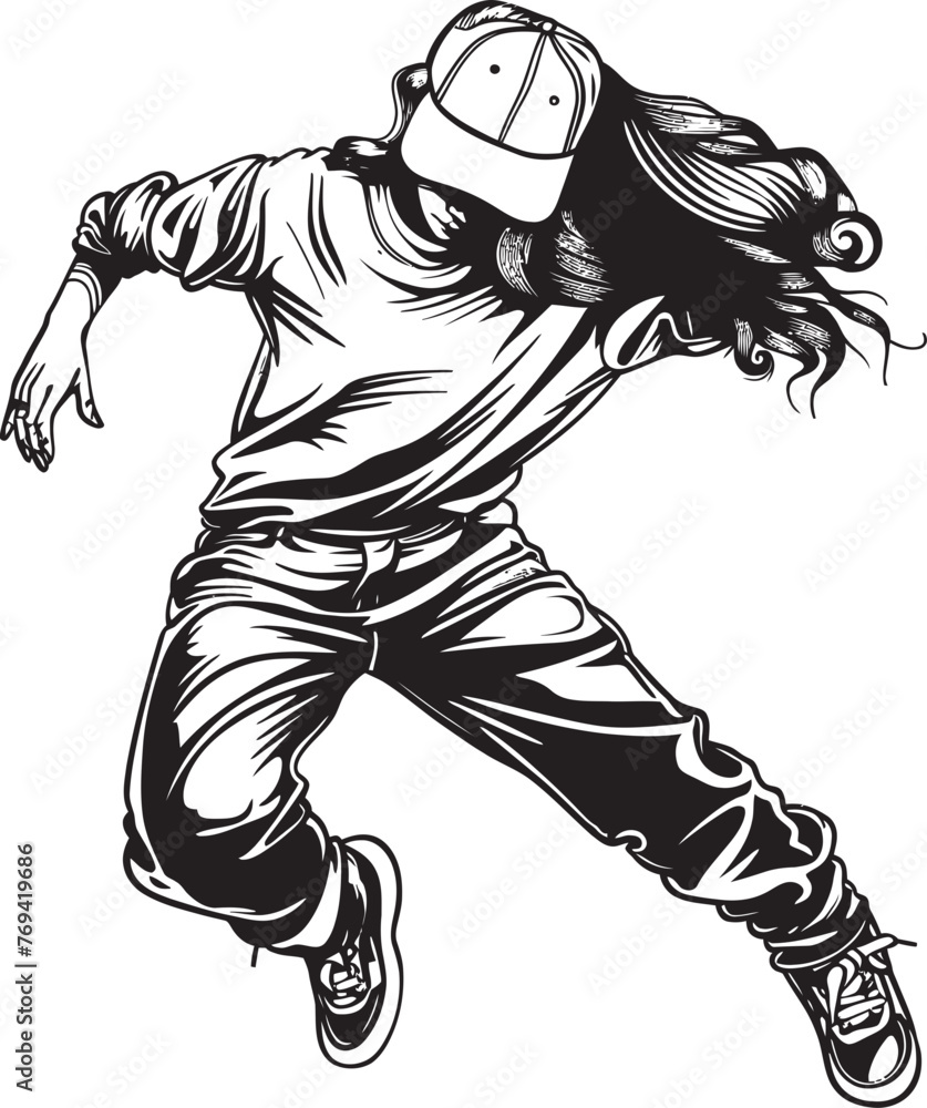 Contemporary Urban Dance Icon Black Vector Emblem Trendy Female Street Performer Black Logo Icon