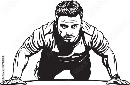 Muscular Male Performing Push Ups Black Vector Icon Dynamic Fitness Young Male Pushing Limits Black Vector Icon