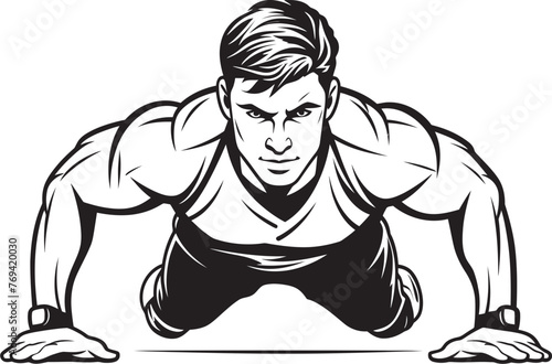 Dynamic Fitness Young Male Pushing Limits Black Vector Icon Energetic Push Up Performance Sportive Youths Training Journey Black Emblem