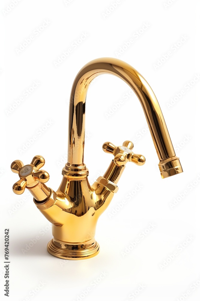 metal faucet in the kitchen, bathroom, and isolated on a white background