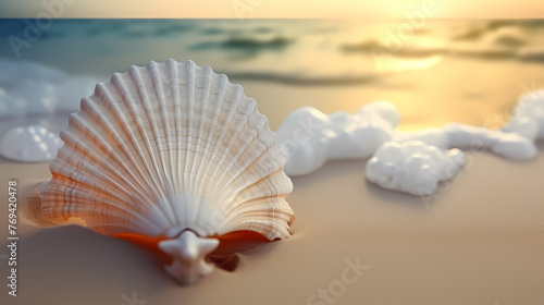 Conch shells on the seaside at sunrise