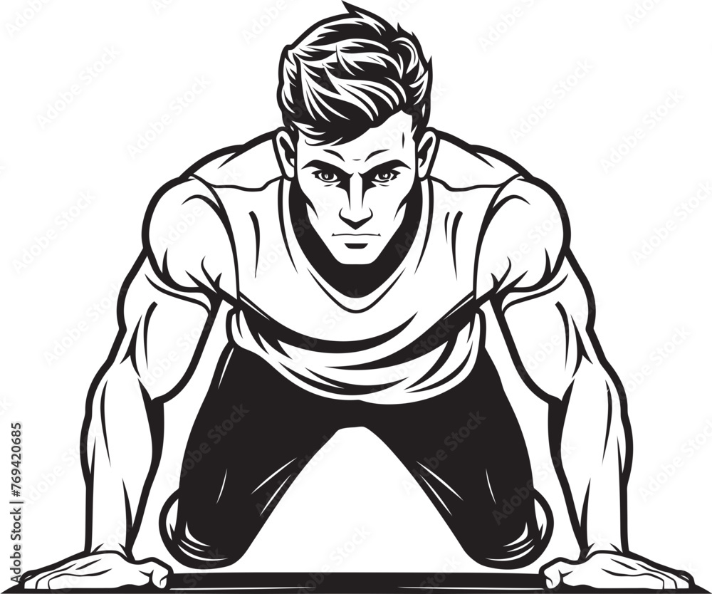 Fototapeta premium Strength Strides Youthful Push Up Advancement Black Logo Emblem Dynamic Determination Sportive Males Push Up Resolution Black Vector Design