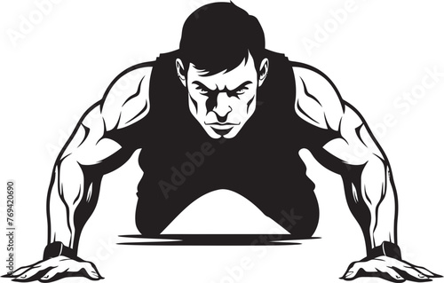 Dynamic Determination Sportive Males Push Up Resolution Black Vector Design Energetic Endurance Young Mans Push Up Persistence Black Icon Emblem