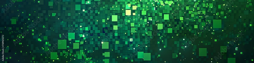 A digital background consisting of small green and black squares arranged in a pixelated pattern, banner A digital background consisting of small green and black squares arranged in a pixelated pattern, banner