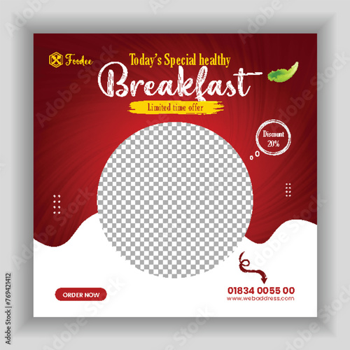 Billede på lærred Vector healthy breakfast menu promotion social media post banner template
