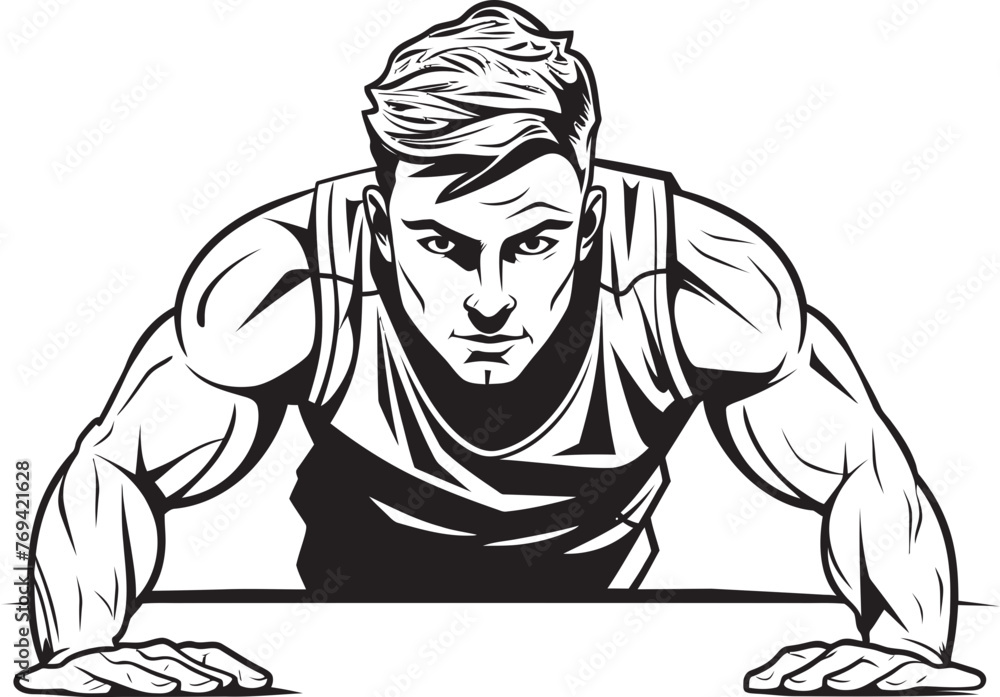 Fototapeta premium Muscle Mastery Youngsters Push Up Performance Black Icon Emblem Active Achievement Fit Males Push Up Progress Black Logo Design