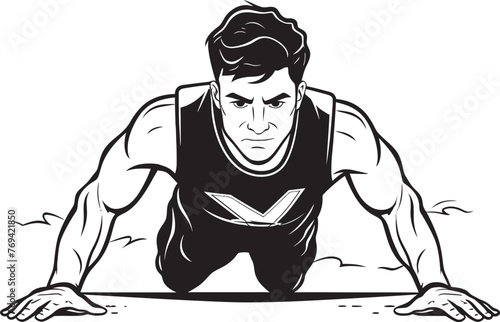 Fit Youth Doing Push Ups Black Icon Muscular Male Demonstrating Push Up Form Black Emblem