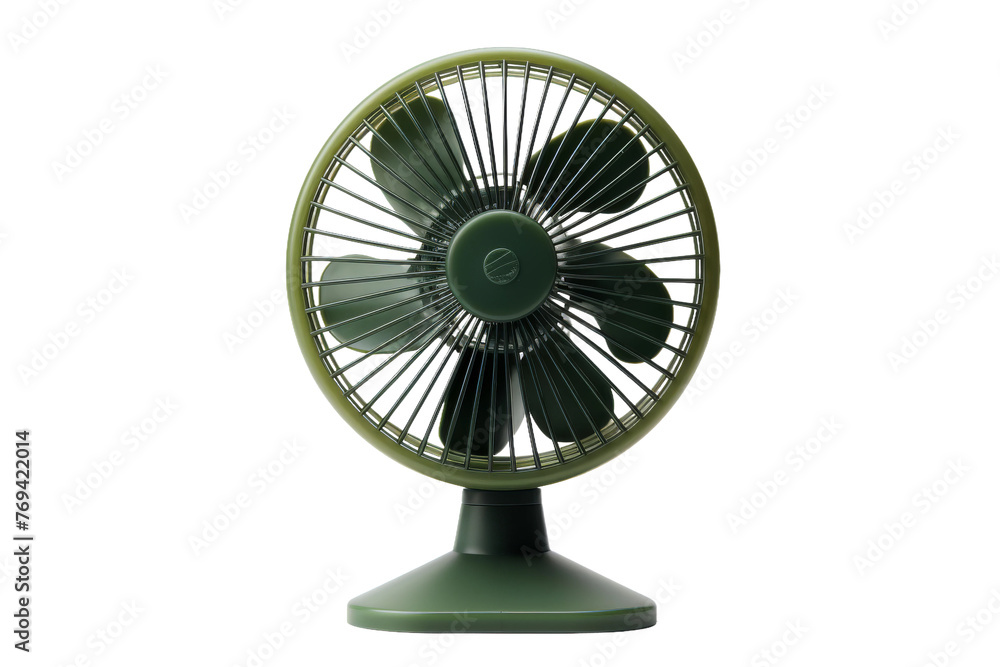 Whispering Breeze: A Green Table Fan. On a White or Clear Surface PNG Transparent Background. Whispering Breeze: A Green Table Fan. On a White or Clear Surface PNG Transparent Background.