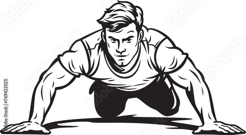 Fit Youth Demonstrating Push Up Form Black Emblem Sporty Man Performing Push Ups Black Vector Icon