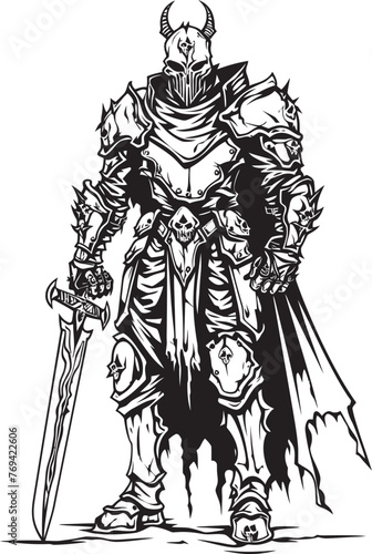Ghostly Warden Zombie Knight Soldier Black Icon Emblem Dark Guardian Zombie Knight Soldier Black Vector Design
