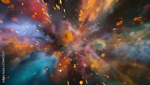The sky erupts with a kaleidoscope of colors as fireworks burst in all directions. photo