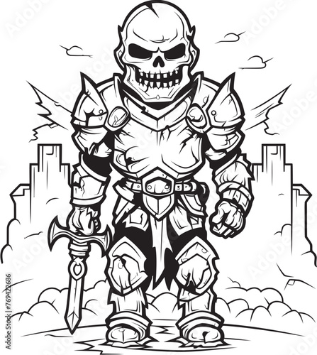 Grim Defender Zombie Knight Soldier Black Emblem Logo Haunted Warden Zombie Knight Soldier Black Icon Design