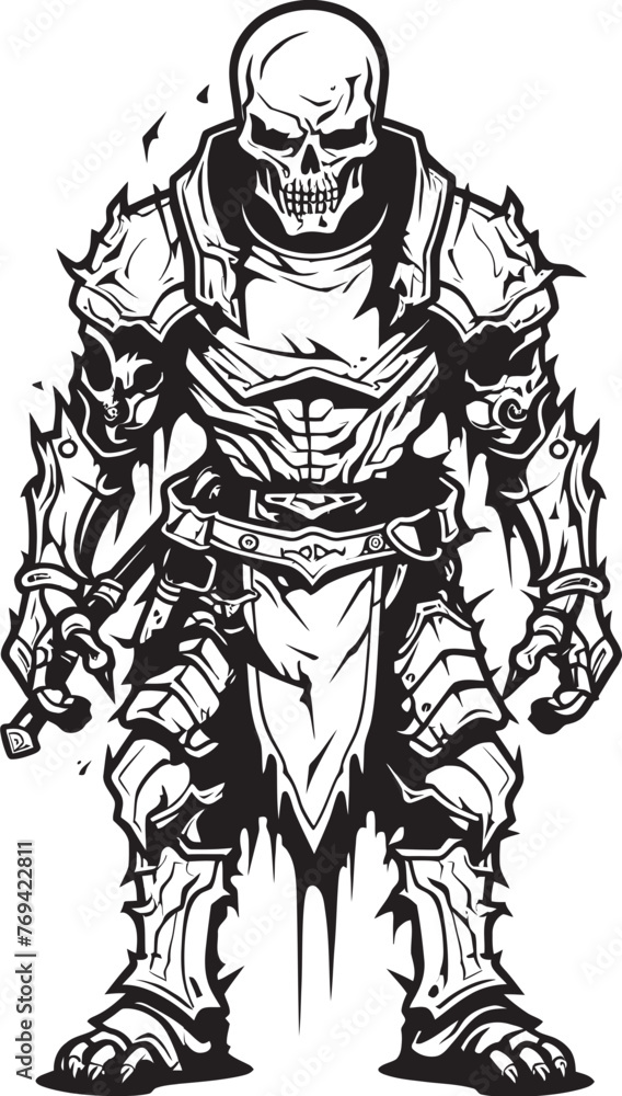 Fototapeta premium Graveyard Guardian Zombie Knight Soldier Black Vector Design Necrotic Sentinel Zombie Knight Soldier Black Emblem Icon