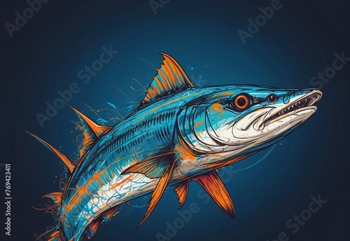 barracuda fish in a blue photo