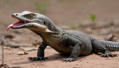 A Monitor Lizard With Its Tongue Flicking Out Sen photo