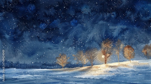 Watercolor spring night, starry sky © Thanthara
