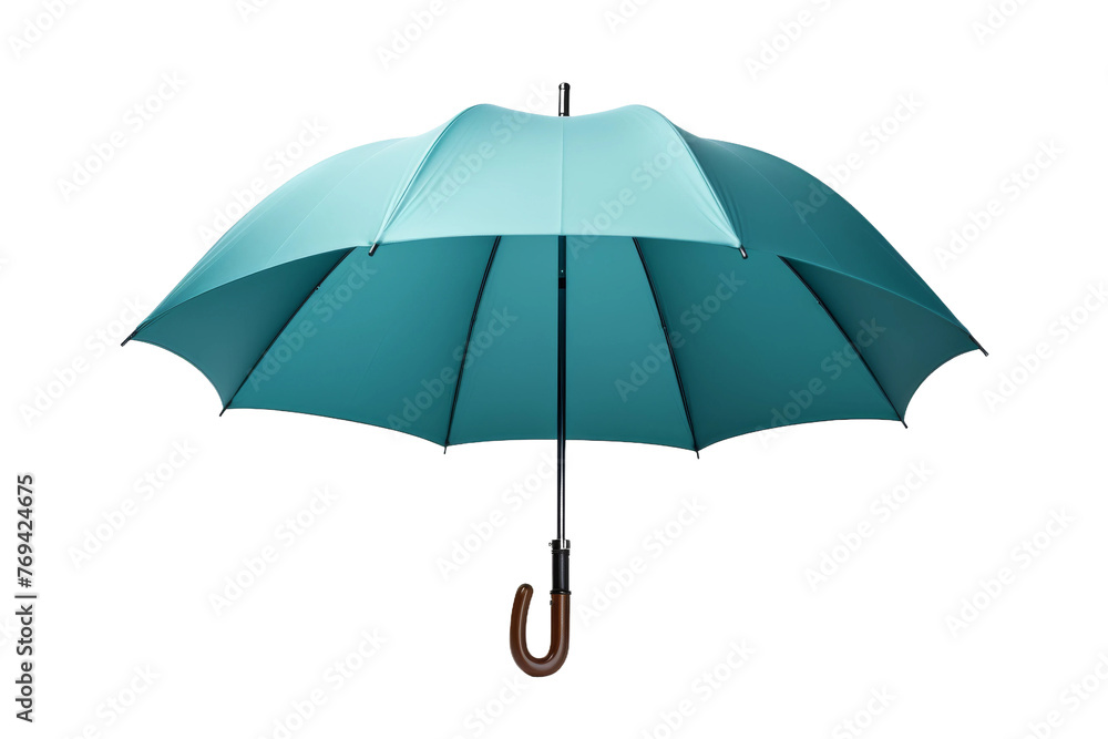 Whimsical Blue Umbrella With Wooden Handle. On a White or Clear Surface PNG Transparent Background.