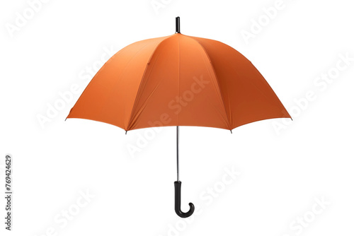 The Vivid Contrast: Orange Umbrella With Black Handle Standing Out on White. On a White or Clear Surface PNG Transparent Background. photo