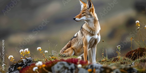 Ethiopian Wolf Canis simensis Bale mountains national park. generative ai  photo