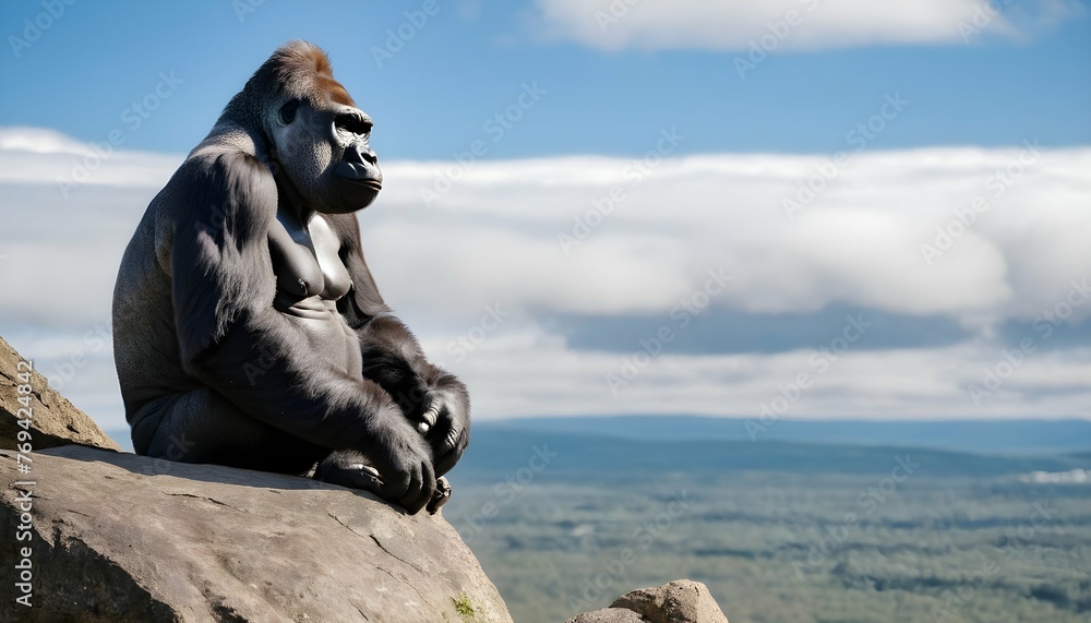 A Majestic Gorilla Sitting Atop A Rocky Outcrop S