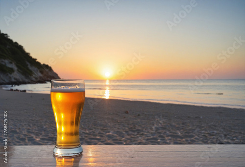 Resort Beach, Sunset and Draft Beer colorful background photo