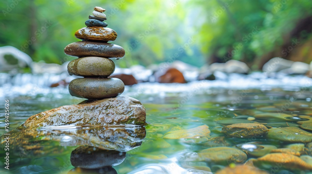 Rock Stacking in the River A Monthly Event for Nature Lovers Generative AI