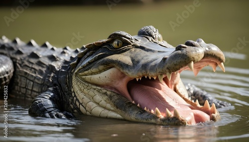An Alligator With Its Mouth Agape Emitting A Low