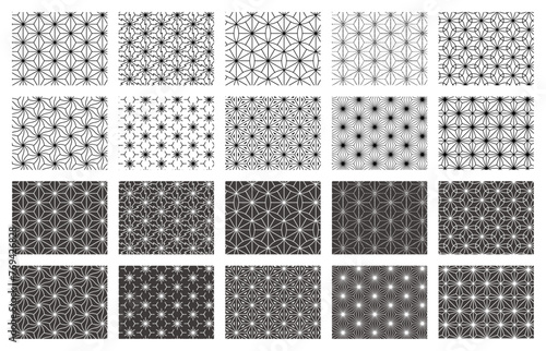 麻の葉文様（麻柄）シームレスパターン白黒セット